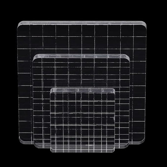 3Pcs Clear Stamp Blocks Set, Square Acrylic Blocks for Stamping With Grid Lines, Tools for Scrapbooking Crafts