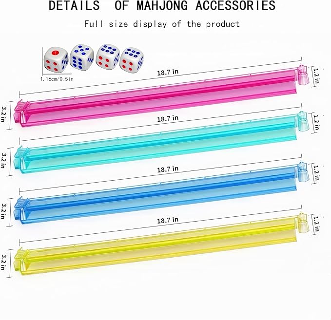 Mahjong Stand with Push Rod, Multifunctional Mahjong Stand with Push Rod, Set of 4 with 4 dice, Easy to Carry American Style Mahjong Colorful