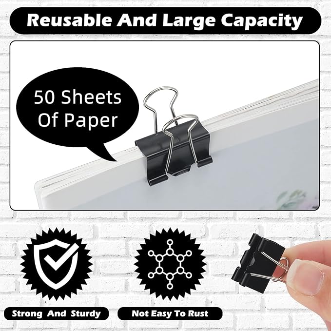 Yexiya 1000 Pcs Binder Clips Bulk Assorted Sizes Black Paper Clips Small Binder Clips Office Clips Bulk Mini Paper Clamps Multi Sizes for School Teachers Office Supplies (0.75 Inch)