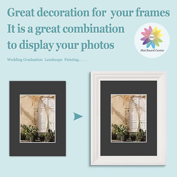 MBC Mat Board Center, 5 Pack 9X12 for 6X8 Black Picture Mats Frame Mattes, Bevel Cut, Acid Free, 4-Ply Thickness