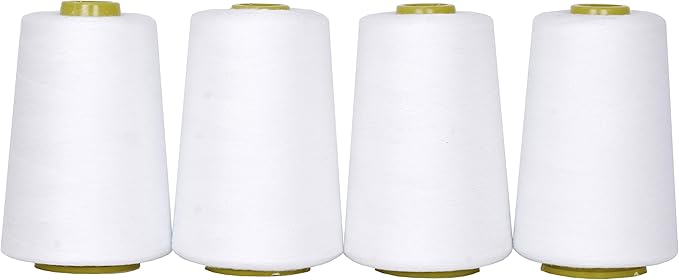 Mandala Crafts 4 Pack of Serger Threads Cones Spools - 20S/2 24000 Yards Polyester White Threads for Sergers Machine and Overlock Quilting Sewing Machine