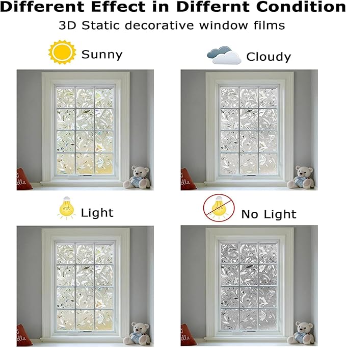 LEMON CLOUD Window Film, Decorative Window Privacy Film, 3D Stained Glass Window Sticker,Anti-UV Sun Blocker Heat Control for Home(Rainbow Tulip Design,11.8 x 78.7 inches)