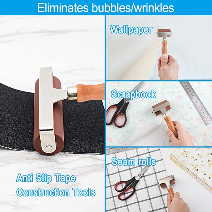 Soft Rubber Roller, Brayer Ideal for Anti Skid Tape Construction Tools, Print, Ink and Stamping Tools(4-Inch, Brown)