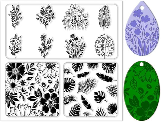 CHGCRAFT Polymer Clay Texture Sheets Leaves and Flowers Pattern Silicone Clay Texture Mat Botany Clear Silicone Molding Pattern Sheets for DIY Crafts Projects and Making Earrings Necklace Bracelet