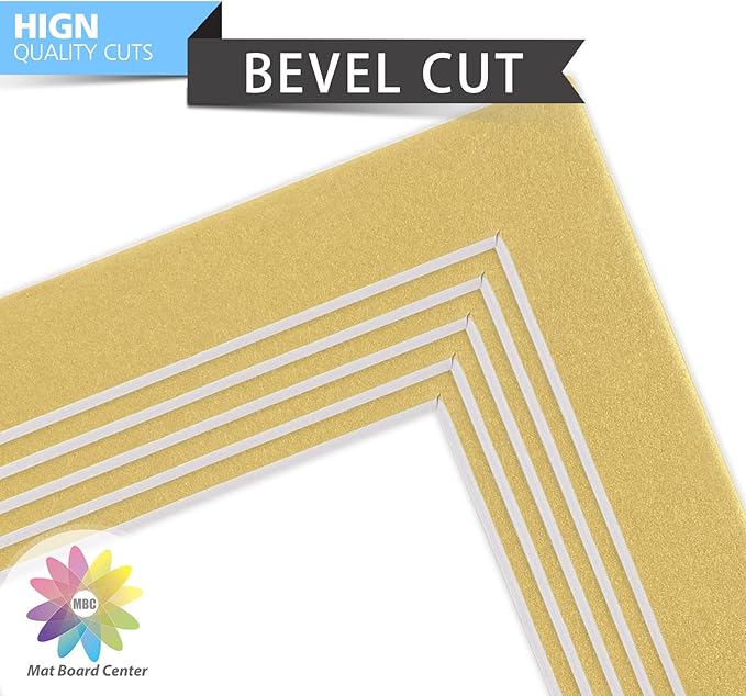 Mat Board Center, Pack of 10, 5x7 for 4x6 Old Gold Color Mats - Bevel Cut, Acid Free, 4-ply Thickness, White Core - for Pictures, Photos, Framing