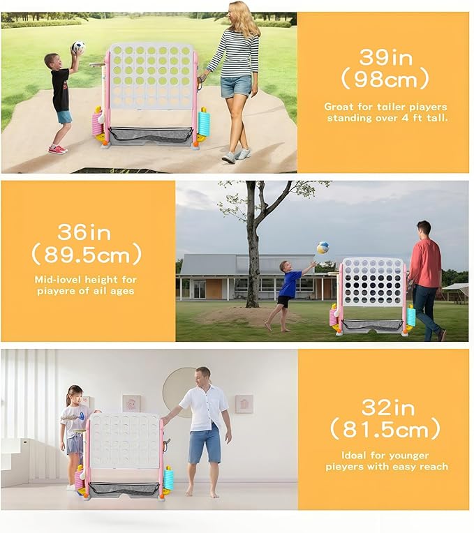 UNICOO Giant 4 in A Row Game with Carry Bag, Basketball Hoop, Ring Toss Game, 4-to-Score Game | Large Outdoor Yard Game, Parties & Gatherings Games