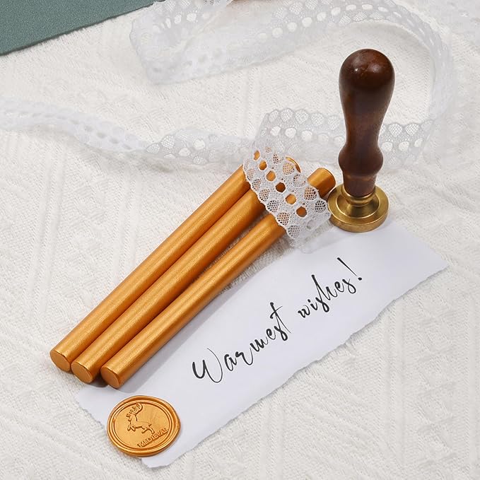 Amber Gold Wax Seal Sticks for Standard Size Hot Melting Glue Gun - Pack of 12