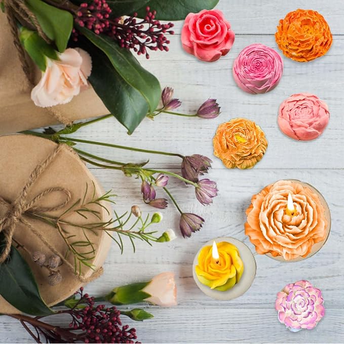 3 PCS Rose Flower Silicone Molds,Flower Candle Molds for Candle Making,Rose Peony Fondant Mold for Jelly Chocolate Cake Decorating, Epoxy Resin Wax Soap Clay Plaster Home Décor Handmade