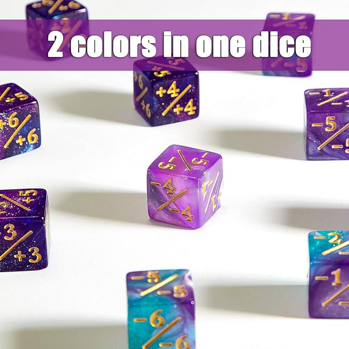 Sumind 24 Pcs Magic Life Counter Dice -1/+1 Counters Commander Buff Tokens 6 Sided Dice Loyalty Life Gifts Compatible with MTG CCG TCG Cards Gaming Accessory (Fresh Style)