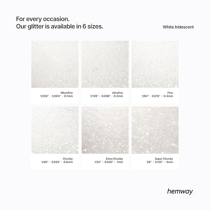 Hemway Polyurethane & Epoxy Resin Glitter 100g / 3.5oz Metallic Crystal Flake Additive for Flooring Jewelry Tumblers Glass Pigment - Extra Chunky (1/24" 0.040" 1mm) - White Iridescent