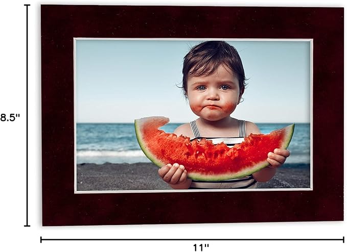 8.5x11 Mat Bevel Cut for 7x9 Photos - Acid Free Dark Red Suede Precut Matboard With Backing Board and Crystal Clear, Self Seal Photo Mat Bag - For Pictures, Photos, Framing - 4-ply Thickness