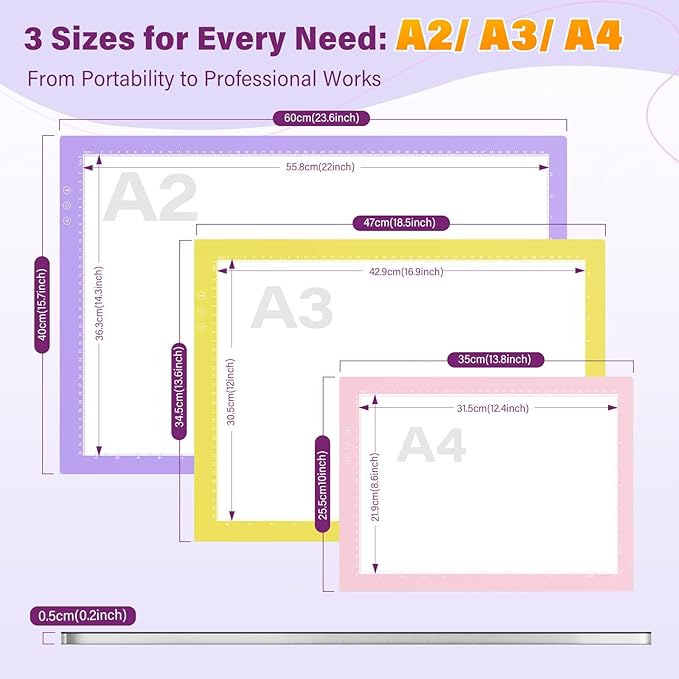 ZEXALIGHT A3 Light Box for Tracing, Light Pad for Diamond Painting with 8 Levels/Stepless Dimming Brightness and 3 Color Modes, Ultra-Thin Copy Board Light Table for Artists Tracing Drawing (Purple)