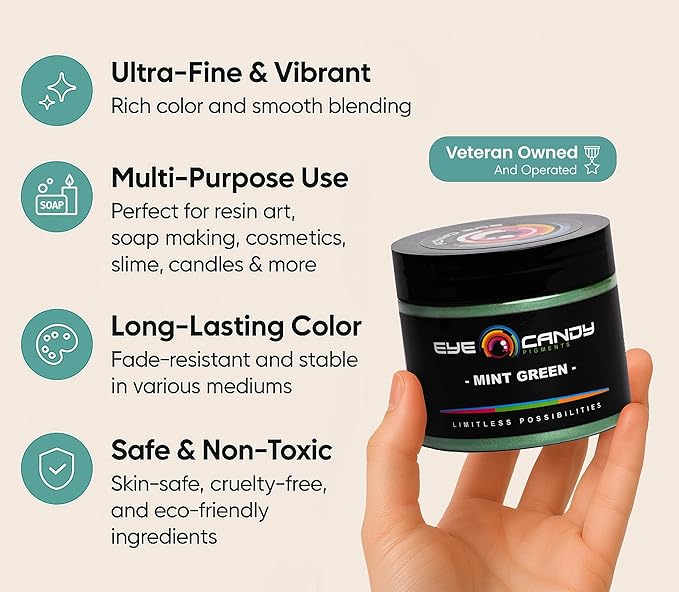 Eye Candy Pigments Premium Green Mica Powder - Mint Green (50gr) - for Epoxy, Resin, Soap, Paint, Woodworking, Acrylic Pouring, Bath Bombs, Fishing Lures - DIY Arts and Crafts Additive