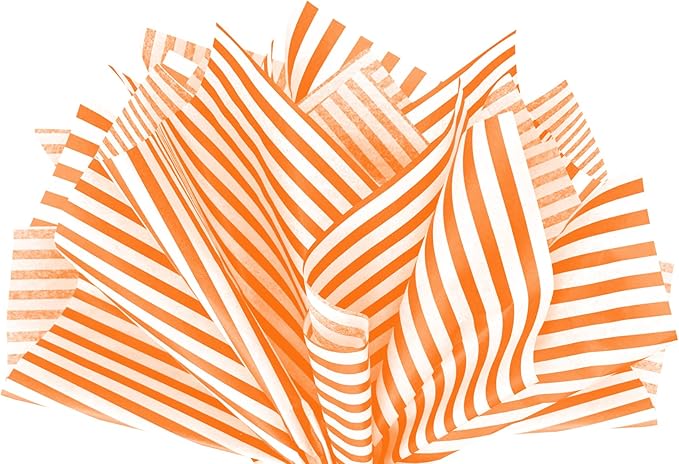 Flexicore Packaging Orange Pin Stripe Print Gift Wrap Tissue Paper Size: 15 Inch X 20 Inch | Count: 50 Sheets | Color: Orange Pin Stripe