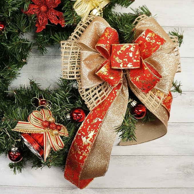 CT CRAFT LLC Glitter Wired Ribbon 2.5" x 10 Yards Gold (Champagne Gold) for Christmas Home Decor Bow Gift Wrapping DIY Crafts Wreath