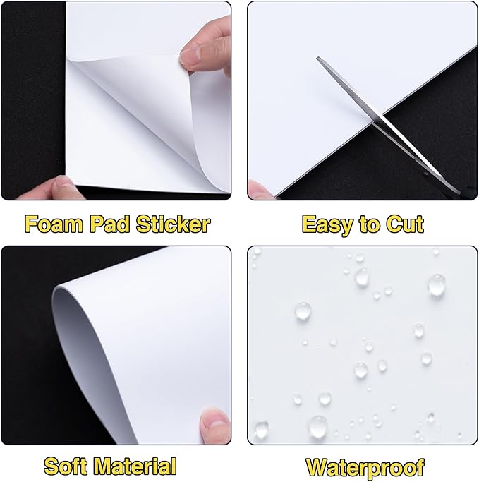 MEARCOOH 3mm Self Adhesive Foam Sheets Crafts, White 9x12 Inch Sticky Eva Foam Paper for Crafts Cardmaking Cushion Embroidery Classroom Stamp Crafts