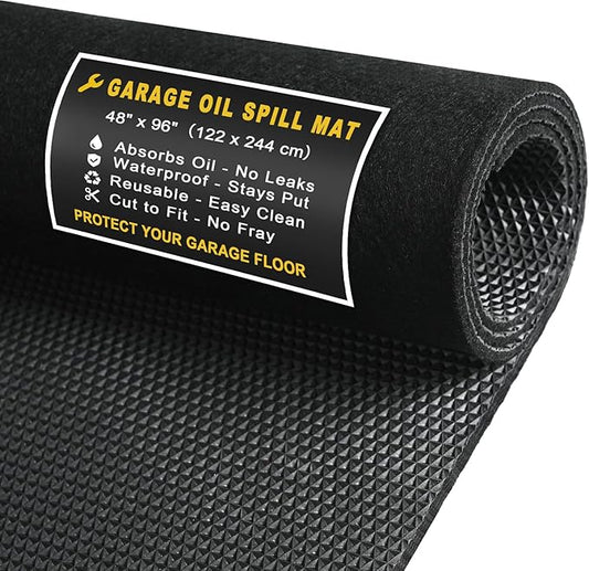 Golener Oil Spill Mat - Garage Floor Mat, Absorbent Oil Pad, Premium Maintenance Mat, Waterproof, Contain Liquid, Protect Garage Surface from Spill & Stain, Reusable, Washable, Durable, Black, 48”x96”