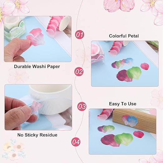 uxcell 2 Rolls Petal Washi Tape, 80 Pieces Floral Decorative Tape Colored Masking Tapes Crafting Supplies for DIY Crafts, Gift Wrapping, Scrapbook, Party Decorations, Large Purple