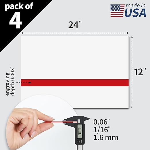 Trotec TroLase | 12"x24"x1/16", 4 Pcs | White/Red | 2 Ply | Modified Acrylic | Laser Engraving Double Color Plastic Sheet | Engraving Blanks for Laser, Saw, Guillotine | Made in USA