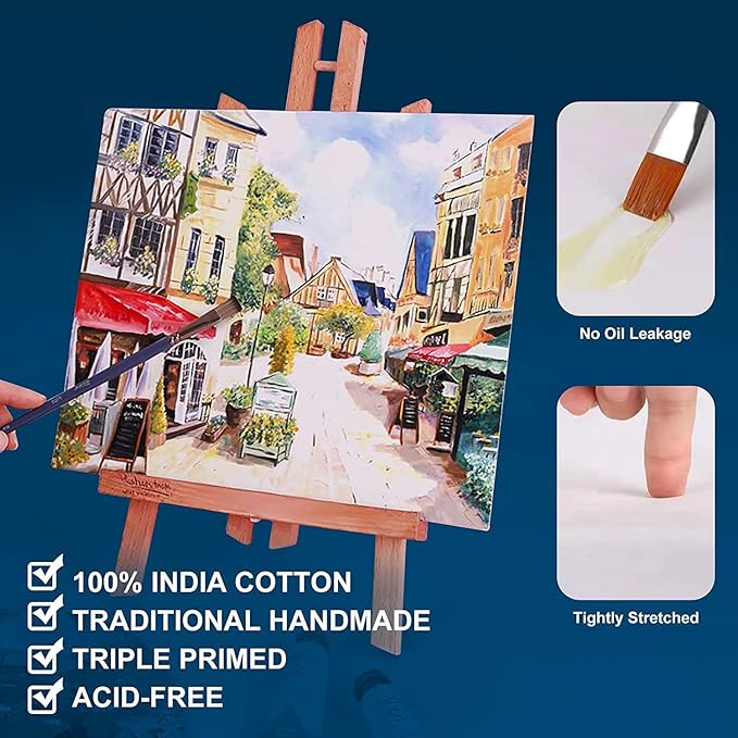 Stretched Canvases for Painting 12x12 Inch 7-Pack, 10 oz Triple Primed Acid-Free 100% Cotton Blank Canvas, Square Canvas for Oil Paint Acrylics Pouring & Wet Art Media, Pour Painting