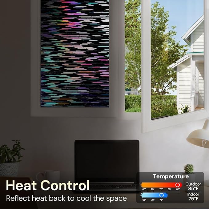 rabbitgoo Window Privacy Film, Total Blackout Window Film, Stained Glass Heat Control Glass Thermal Sticker, Room Darkening Door Cover, Anti-UV Privacy Cling with Installation Tools, 35.4" x 157.4"