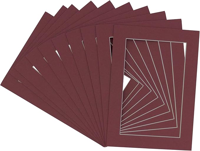 5x7 Mat for 8.5x11 Frame - Precut Mat Board Acid-Free Show Kit with Backing Board, and Clear Bags Maroon 5x7 Photo Matte Made to Fit a 8.5x11 Picture Frame Matboard for Framing, Pack of 10 Mats