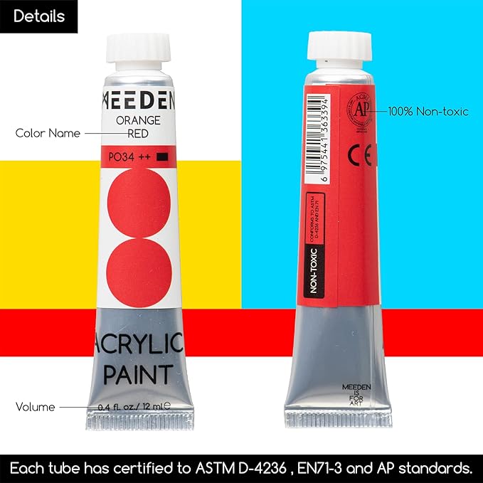 MEEDEN Heavy Body Acrylic Paint Sets, 100 Colors Art Paint Tubes, Non-toxic 0.41 fl Oz /12ml Acrylic Paints for Adults, Beginners