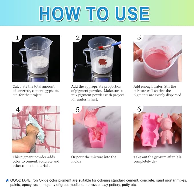 GOODTAKE Concrete Pigment, Brown Iron Oxide Pigment Powder, Concrete Cement Dye Color Pigment for Pastel Tile Paint Concrete Cement Mortar Grout (Brown, 4 oz)