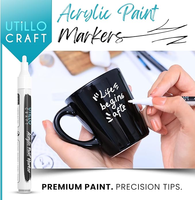Utillo Craft White+Black Paint Pen (8-Pack) Medium Tip Made in Japan | Bold Color+100% Coverage | For Rock, Wood, Glass, Paper, Fabric, Canvas, Metal and More! | 2-3mm Paint Pens | Acrylic Paint Pens