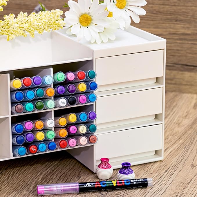 Guangna Acrylic Paint Markers,72 Colors with Direct-Liquid Ink Control System, Professional-Grade Paint Pen for Rock Painting, Canvas, Glass, Plastic, Fabric & Creative Crafts