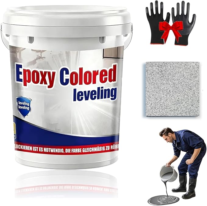 Epoxy Floor Paint, Epoxy Colored Sand Floor Paint, High-Gloss Marble Effect Self-Leveling Coating, Waterproof, Non-Slip, Ultra-Durable for Garage, Basement, Wood Floors (White Heather Gray,8.8Ib)