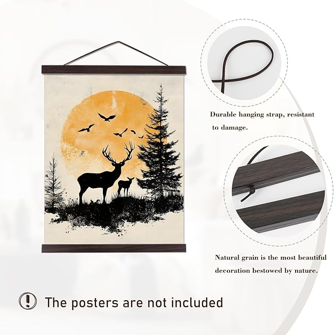 Artmag Magnetic Poster Hanger Frame, 19x19 19x13 19x25 Light Wood Wooden Magnet Canvas Artwork Print Poster Hangers Frames Hanging Kit (Walnut, 19")