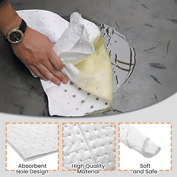 Smaafit Oil Absorbent Pads Heavyweight Dimpled Pad Garage Accessories, Oil-Only Absorbent Mat Pad for Absorbing Protecting Home Garage Basement, 30 Gal Total (100 Pcs, White, 17.5 x13.5 Inch)