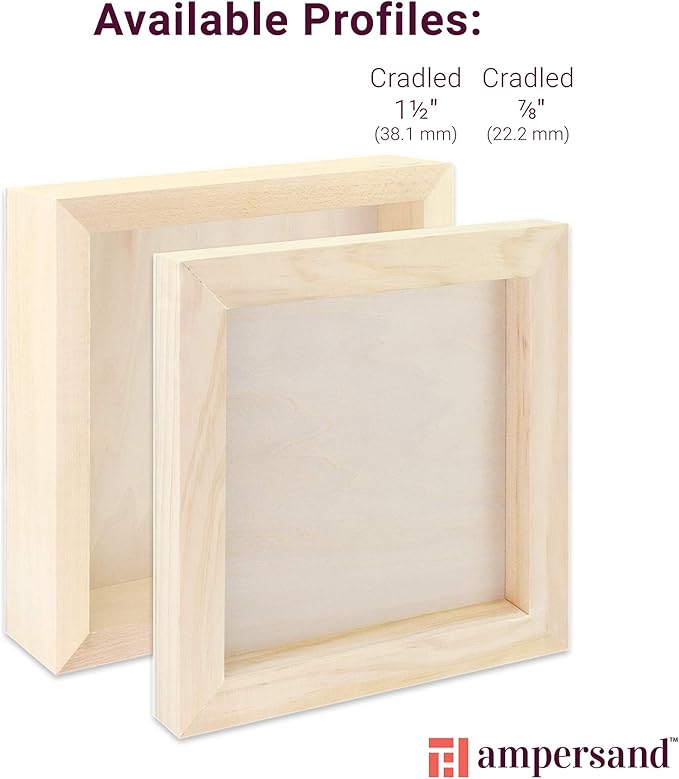 Ampersand Art Supply Unprimed Basswood Artist Panel, 7/8" Cradled Profile 16"x16"