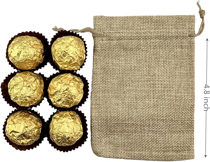 Palmhomee Pack of 25 Burlap Gift Bags with Drawstring Linen Jewelry Pouches Wedding Hessian Jute Bags for Birthday and Treat Pouches Party Wedding Favors Gift (4x5.6 Inch, White)