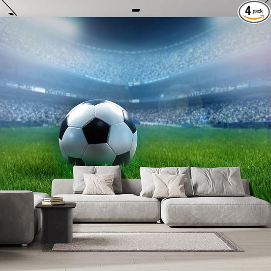 wall26 Wall Sticker/Wall Mural Close Up of a Football Ball on a Full Stadium, Not Peel and Stick, Non-Woven Wallpaper Decorative for Bedroom, Living Room, Office - 99x96 inches
