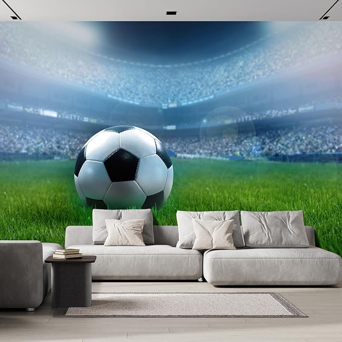 wall26 - Close Up of a Football Ball on a Full Stadium - Removable Wall Mural | Self-Adhesive Large Wallpaper - 100x144 inches
