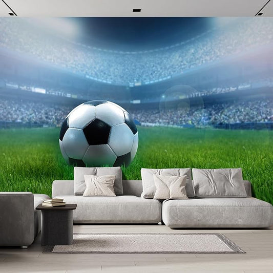 wall26 Wall Sticker/Wall Mural Close Up of a Football Ball on a Full Stadium, Not Peel and Stick, Non-Woven Wallpaper Decorative for Bedroom, Living Room, Office - 132x192 inches