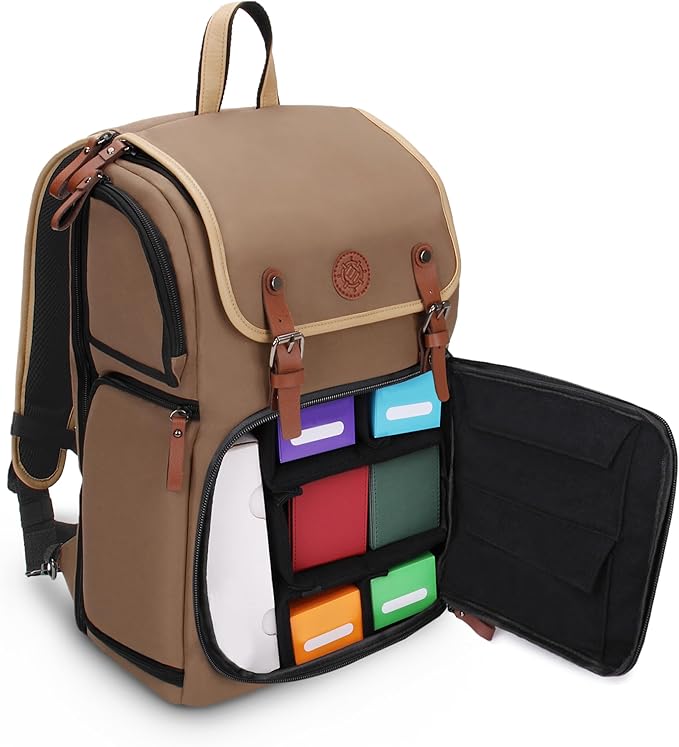 ENHANCE Designer Edition TCG Backpack - MTG Deck Bag Card Binder Space, TCG Deck Box Storage, MTG Playmat Holder - Card Storage Compatible with Magic the Gathering, Pokemon, Lorcana (Canvas Tan)