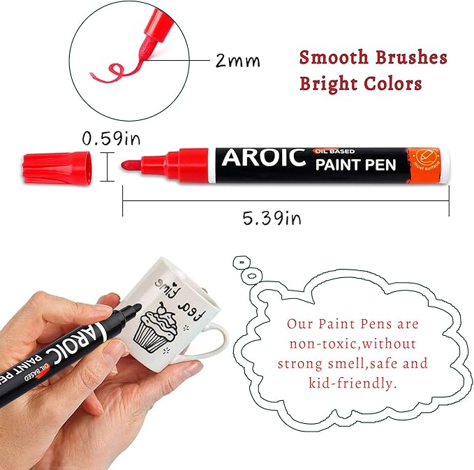 AROIC Paint Pens Paint Markers, 16 colors Oil-Based Waterproof Painting Marker Pen Set On Rock, Wood, Fabric, Metal, Plastic, Glass, Canvas, Mugs, Waterproof, DIY Craft and More