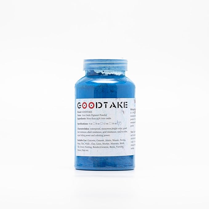 GOODTAKE Concrete Pigment, Blue Iron Oxide Pigment Powder, Concrete Cement Dye Color Coloring Powder for Brick, Tile, Clay, Lime, Mortar, Grout, Plaster, Paint, Bath Bombs (Blue, 4 oz)