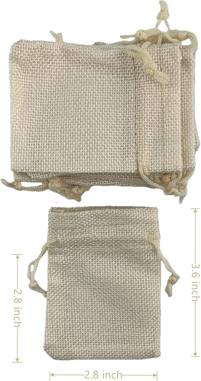 Palmhomee Pack of 25 Burlap Gift Bags with Drawstring Linen Jewelry Pouches Wedding Hessian Jute Bags for Birthday and Treat Pouches Party Wedding Favors Gift (2.8x3.6 Inch, Cream)