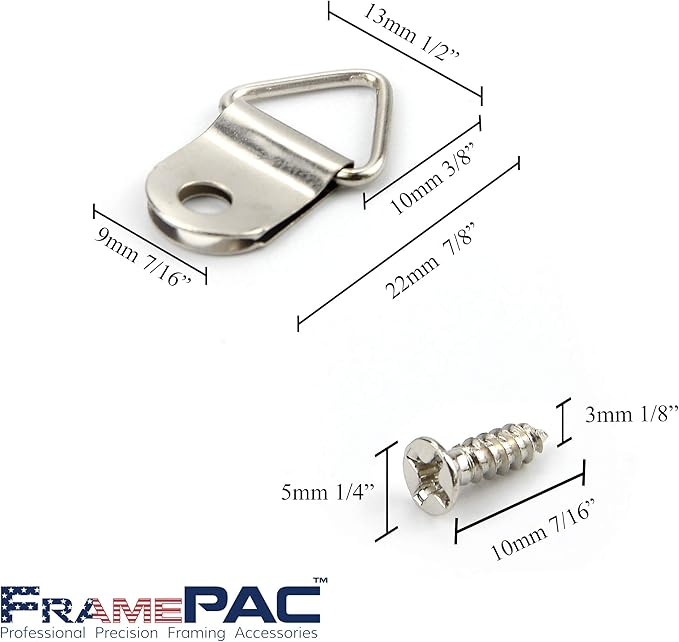200 Pack Picture Hangers with Screws, Small Triangle Ring, D Rings for Clock, Decoration, Mirror, Paintings, Artwork Picture Frame