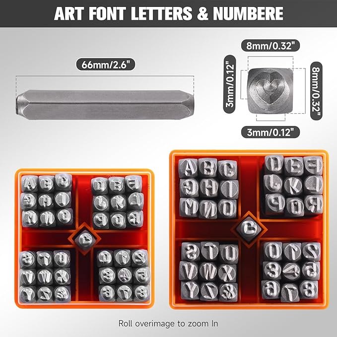 YKLP 37 Pcs Number and Letter Stamp Set,1/4” (6mm) (A-Z & 0-9 + Heart) Metal Letter Stamps DIY Arts & Crafts Leather Stamps, Leather, Wood for Jewelry Stamping kit