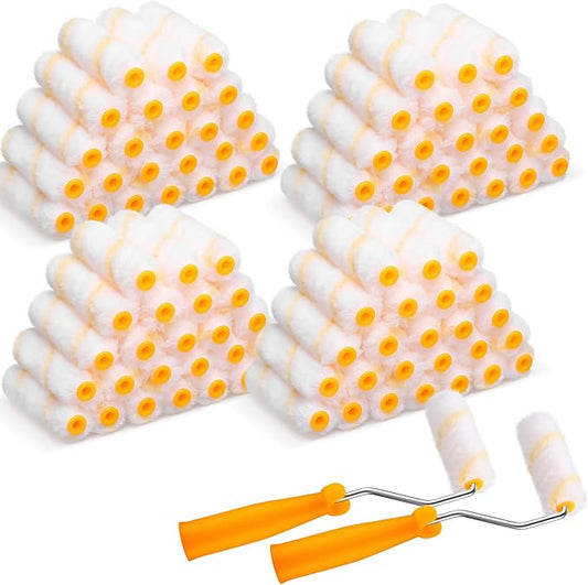 Leumoi 160 Pcs 4 Inch Paint Roller Covers with 2 Holder Microfiber Mini Small Paint Roller Kit for Painting Walls House Home