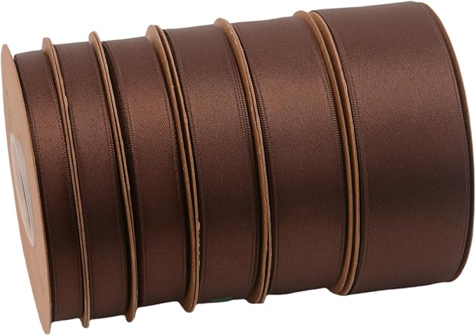 Double Side Satin Ribbon, Continuous 20 Yards,Use for Craft Bows Bouquet, Gift Wrapping, Wedding Decoration, Floral Arrangement (Coffee, 1 inch)