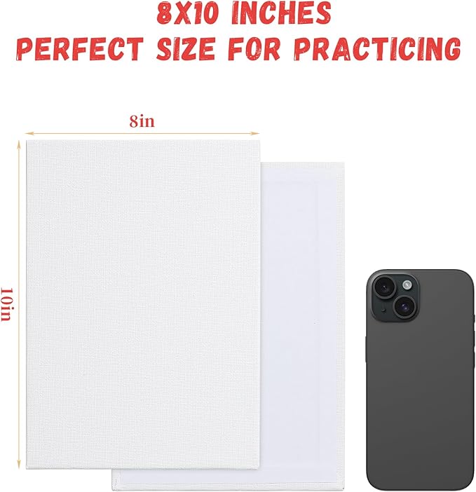 Simetufy 12 Pack 8x10 Canvas Boards for Painting, Blank Flat Canvas Panels Art Painting Supplies - Gesso Primed 100% Cotton for Acrylic Oil Watercolor Tempera Paint