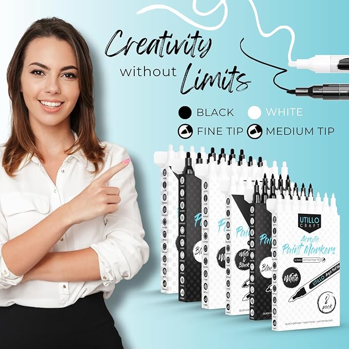 Utillo Craft Black Extra Fine Paint Pens (8-Pack) - 0.7mm Precision-Manufactured Japanese Tip - Quick-Drying, Permanent, Waterproof - For Stone, Wood, Glass, Paper, Fabric, Canvas, Metal & More