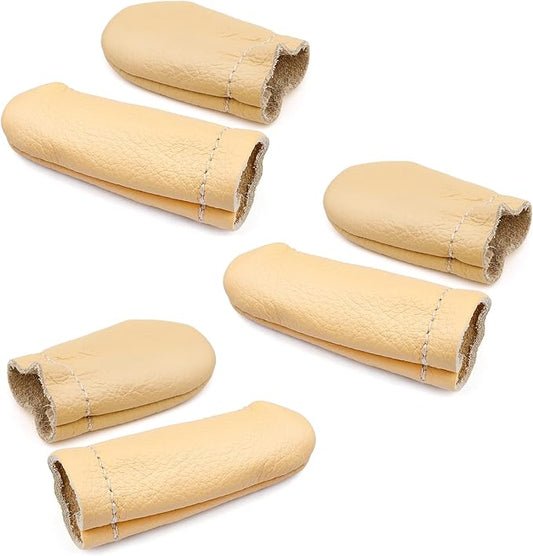 3 Pairs Leather Finger Protector Needle Felting Knitting Finger Thimble Guards Tools for Hand Craft Sewing Needlework Handmaking(Random Color)