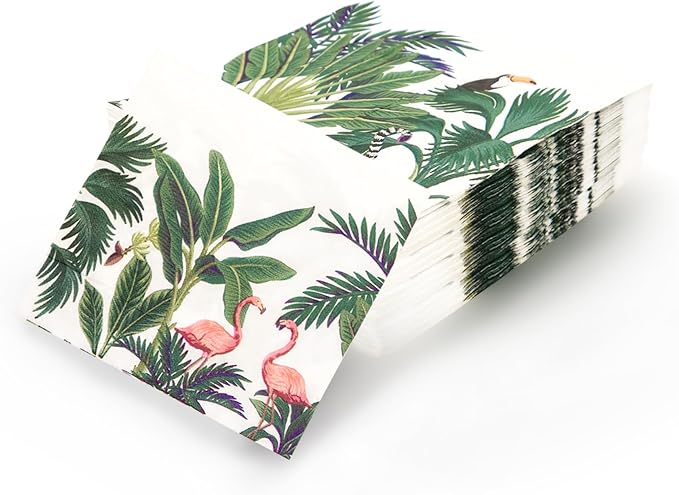 80-Pack Napkins Disposable Paper Towel Cocktail Dinner Party Decoration, White Flamingo